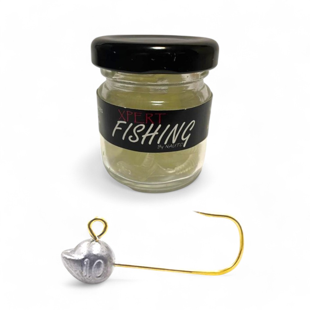Combo 20 Vinilos Glow Xpert Fishing + 4 Jig Head Mustad Finesse