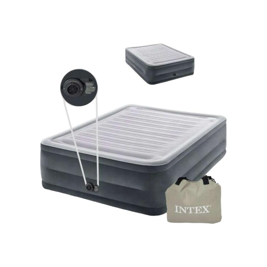 Colchon Inflable 2 Plazas Intex Felpa Gris